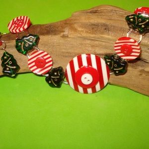 Handmade Christmas  Trees  Buttons Bracelet n Dangle Earrings